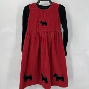 Vintage Y2K April Cornell Girls 5/6 Corduroy Dress Jumper Schnauzer Dog‎ + Shirt